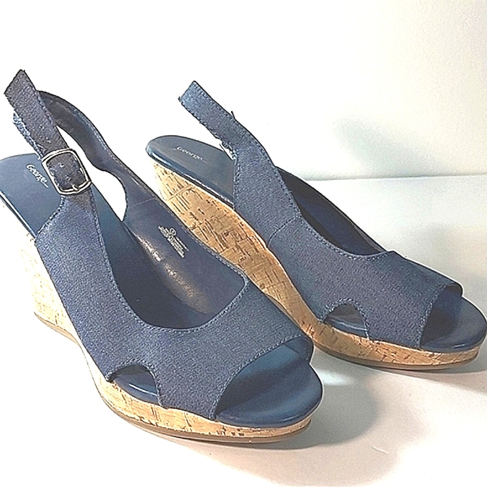 3 for $25- Blue Denim Platform Sandals, Size 9